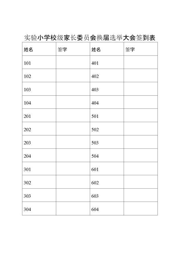 校级家长委员会换届选举大会签到表