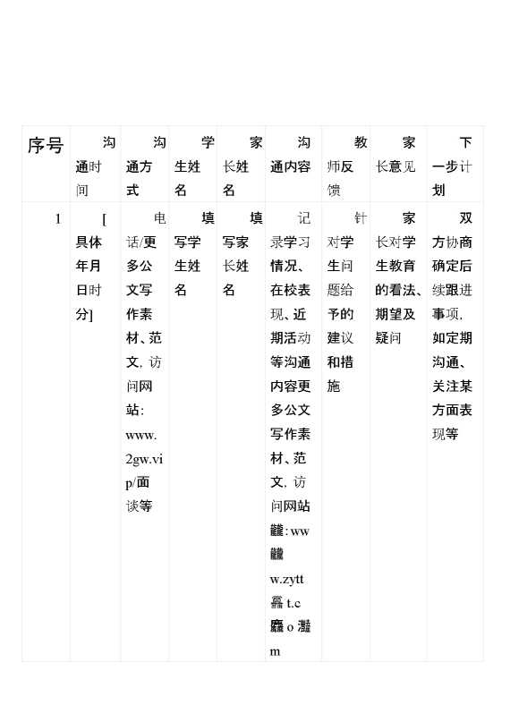家校沟通记录表