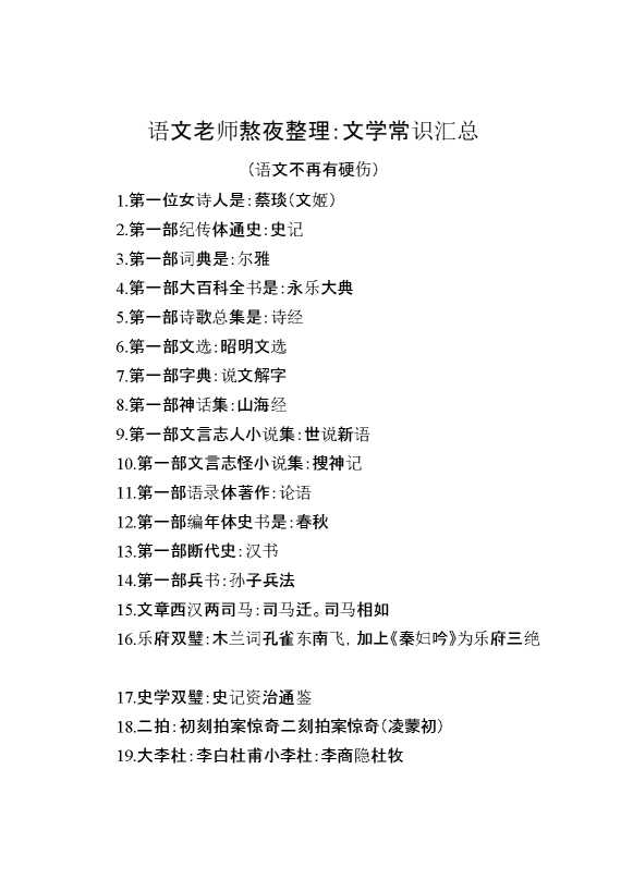 小升初知识：文学常识汇总（语文不再有硬伤）