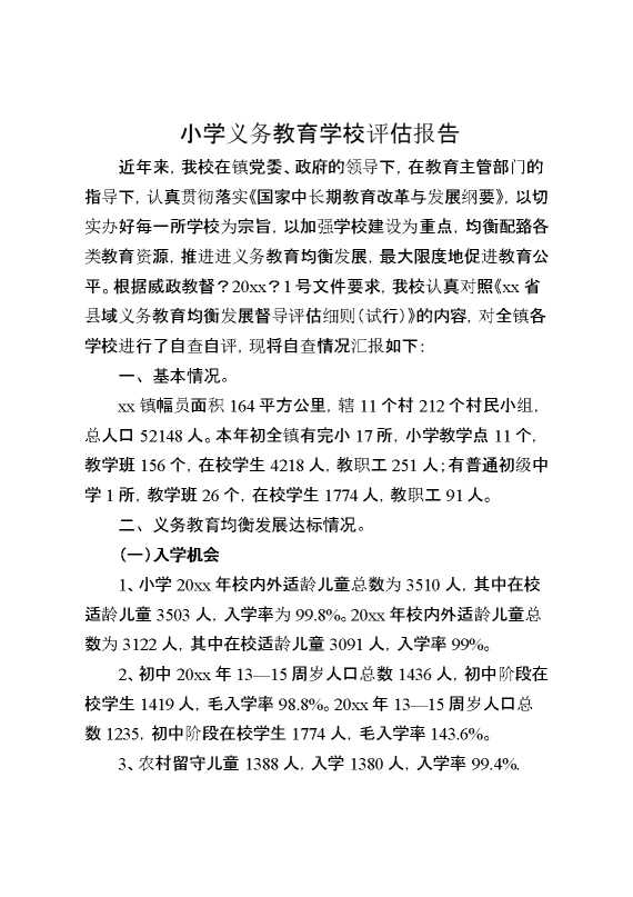 小学义务教育学校评估报告