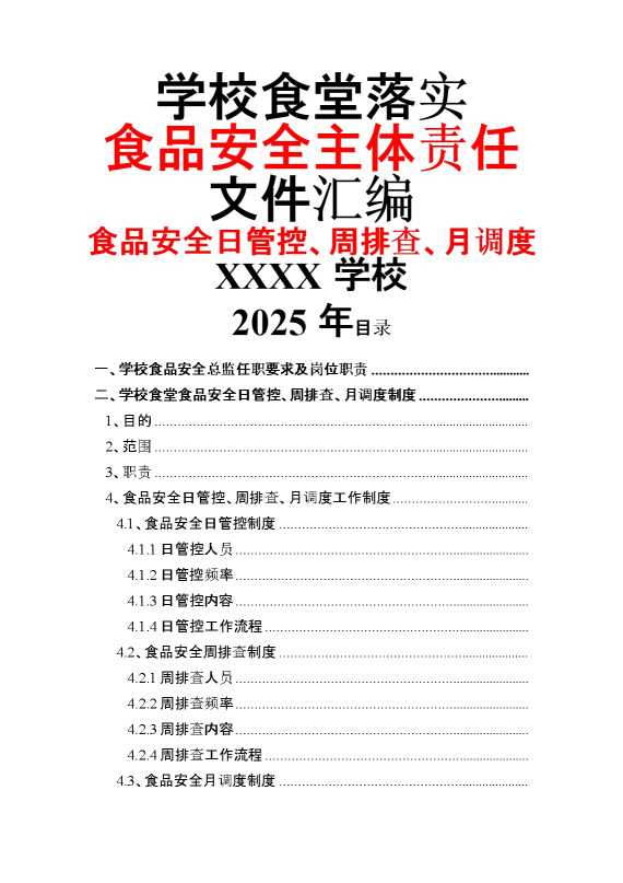 2025年度学校食堂落实食品安全主体责任文件汇编（食品安全日管控、周排查、月调度）
