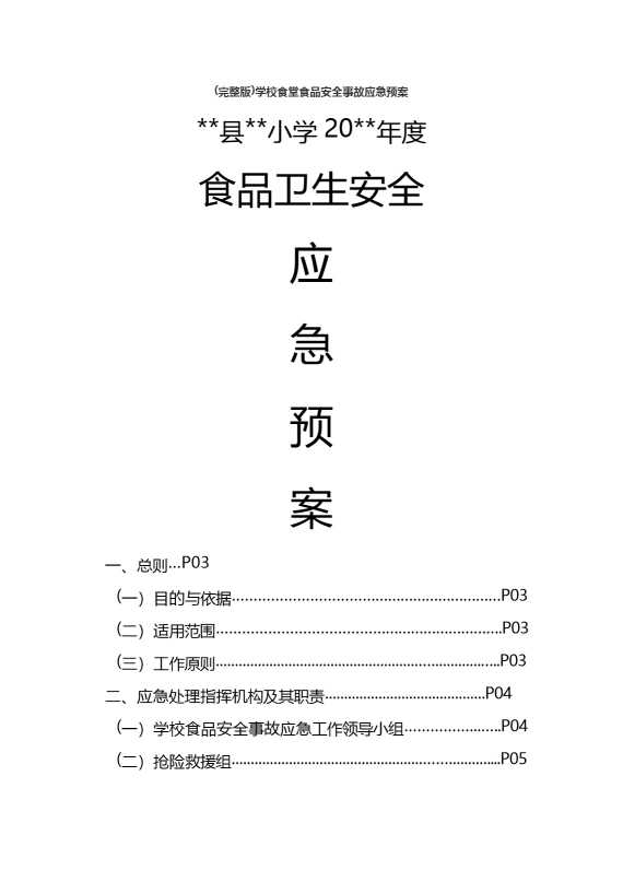 （完整版）学校食堂食品安全事故应急预案