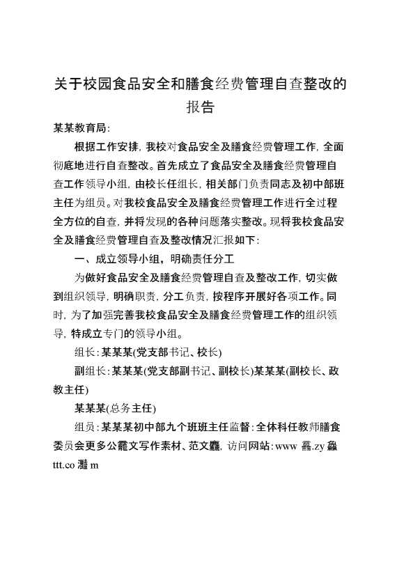关于校园食品安全和膳食经费管理自查整改的报告