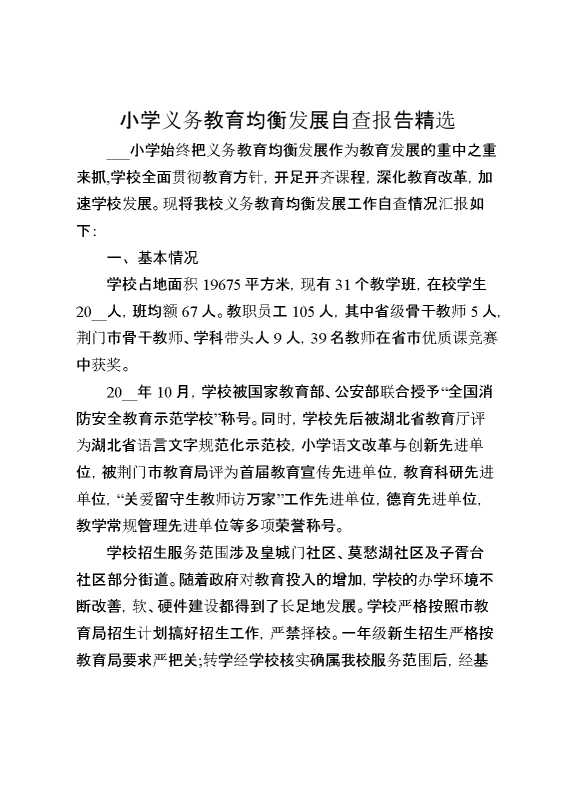 小学义务教育均衡发展自查报告精选
