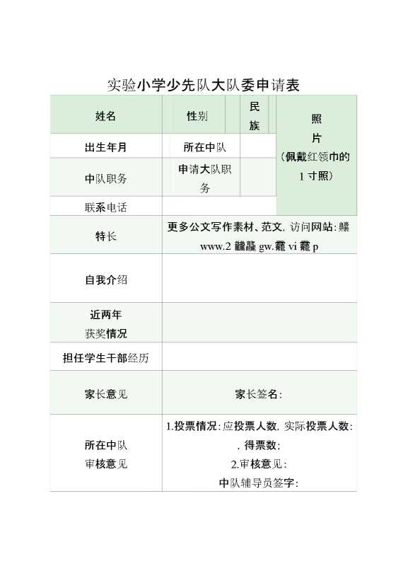2024少先队大队委申请表
