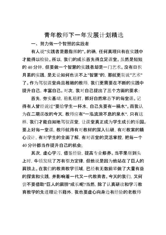 青年教师下一年发展计划精选