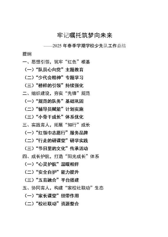 牢记嘱托，筑梦未来——2025年春季学期少先队工作总结