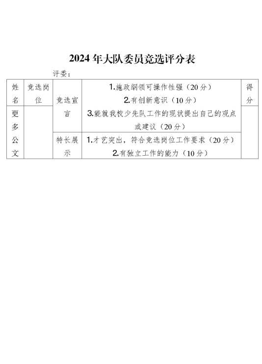 2024年大队委员竞选评分表