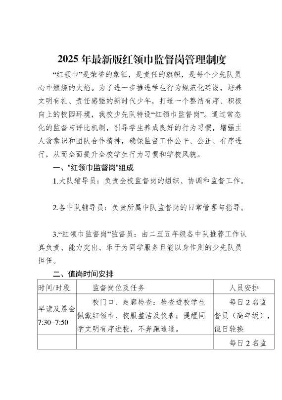 2024年红领巾监督岗职责