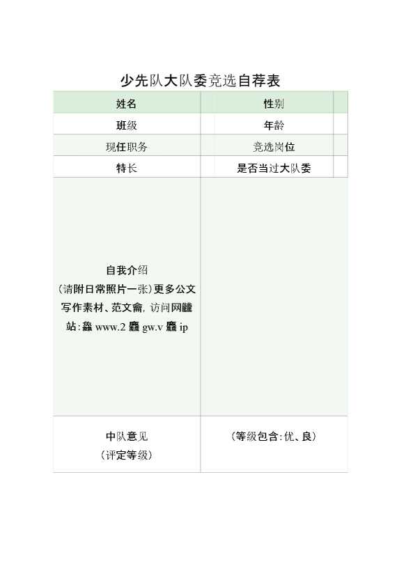 2024大队委竞选自荐表