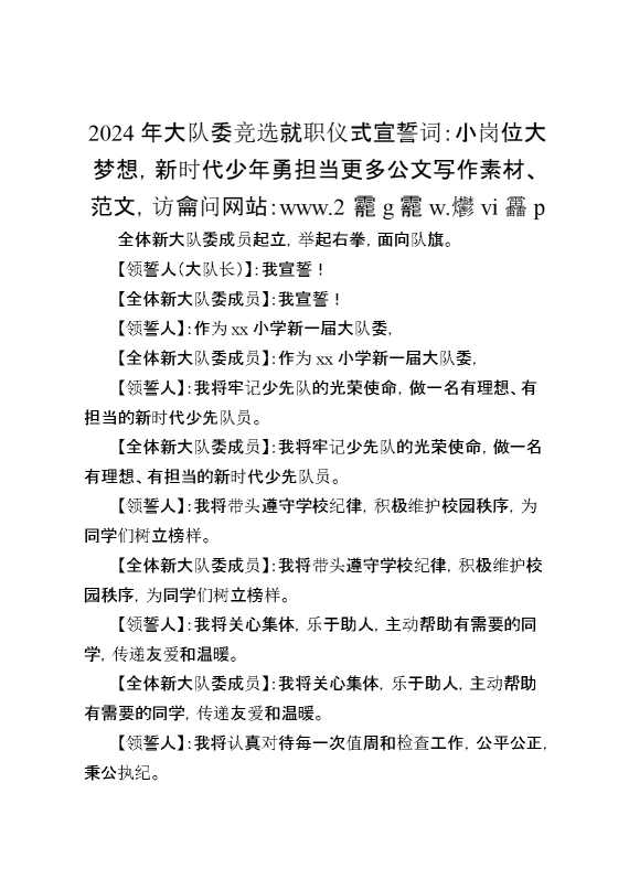 2024大队委就职仪式宣誓词