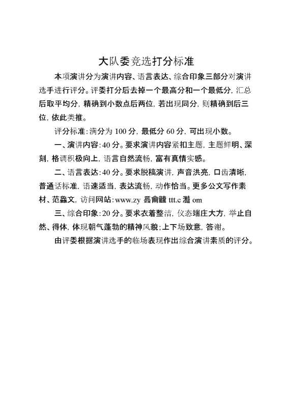 2024年大队委竞选打分标准
