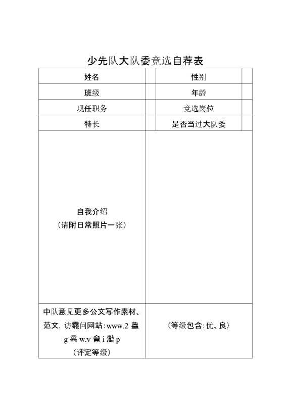 2024年大队委竞选自荐表