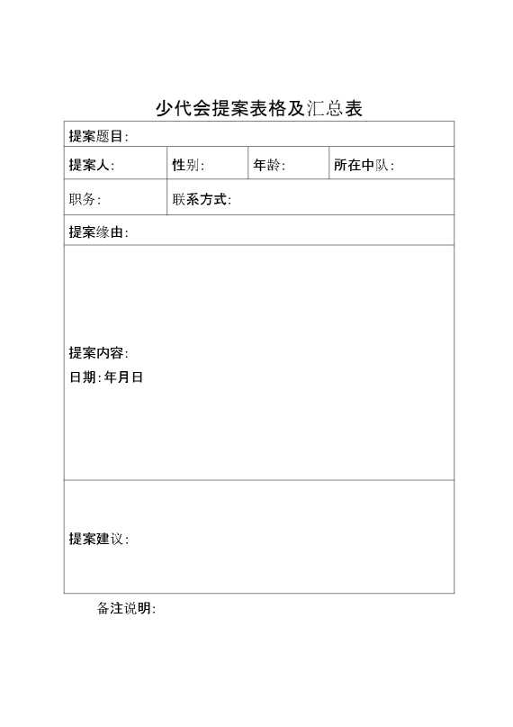 少代会提案表格及汇总表
