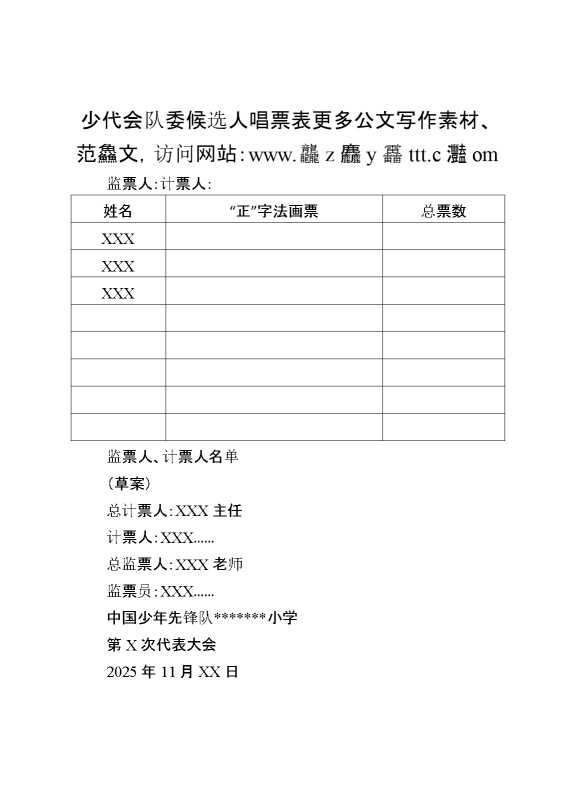 少代会队委候选人唱票表