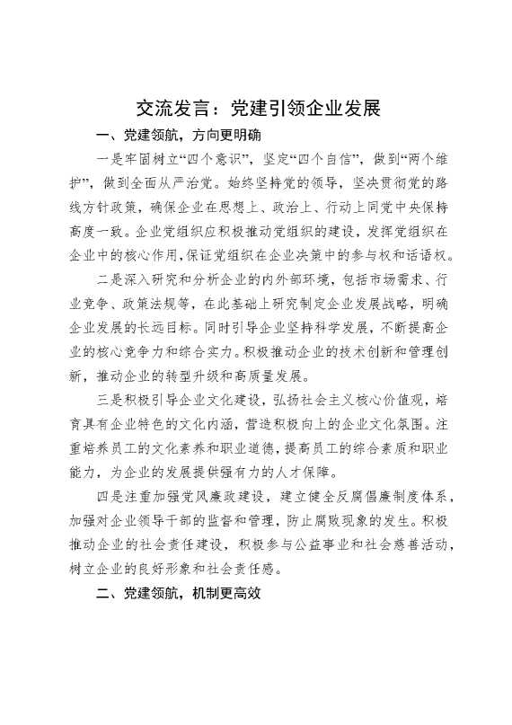 交流发言：党建引领企业发展