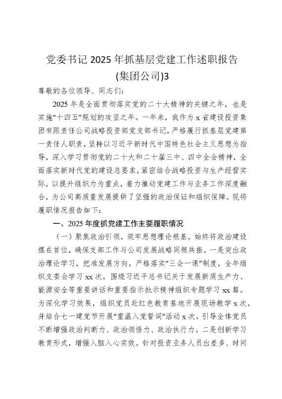 党委书记2025年抓基层党建工作述职报告（集团公司）3