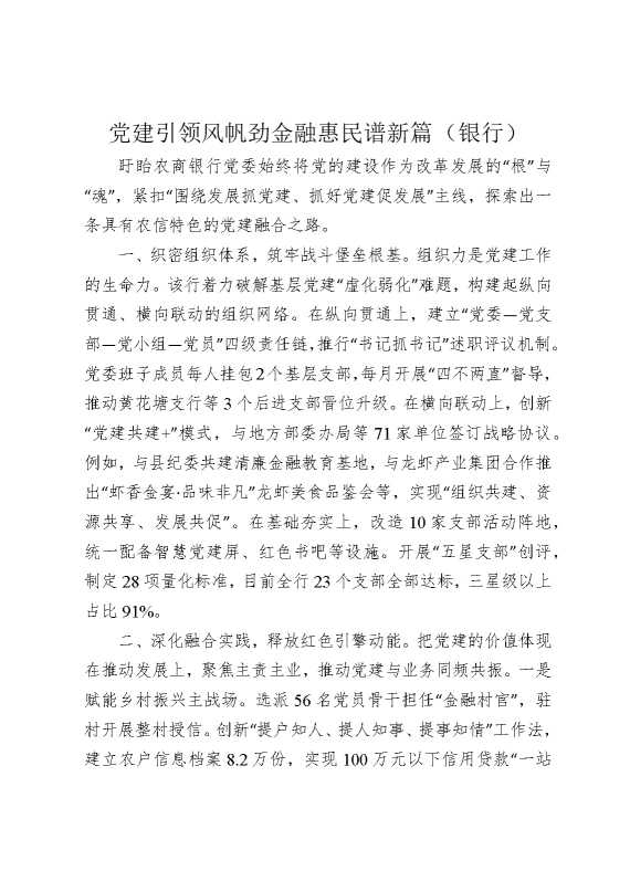 党建引领风帆劲，金融惠民谱新篇（银行）