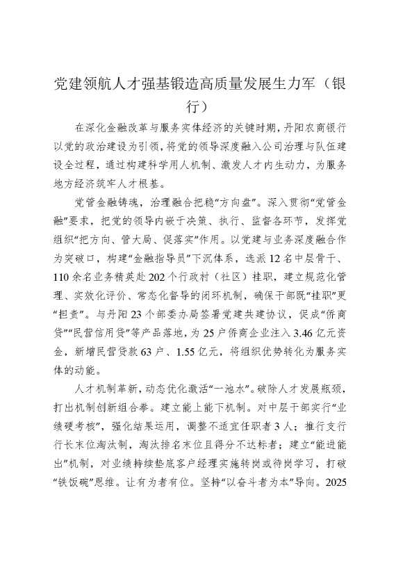 党建领航，人才强基，锻造高质量发展生力军（银行）