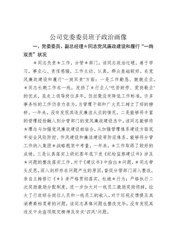 公司党委委员班子政治画像