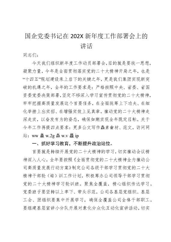 国企党委书记在2025新年度工作部署会上的讲话