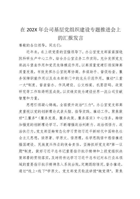 在2025年基层党组织建设专题推进会上的汇报发言