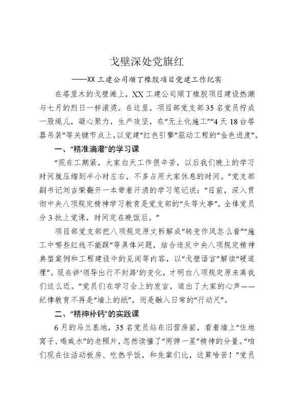 戈壁深处党旗红——某某工建公司顺丁橡胶项目党建工作纪实
