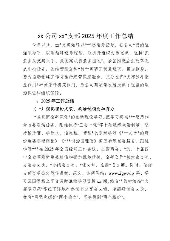 某某公司某某党支部2025年度工作总结