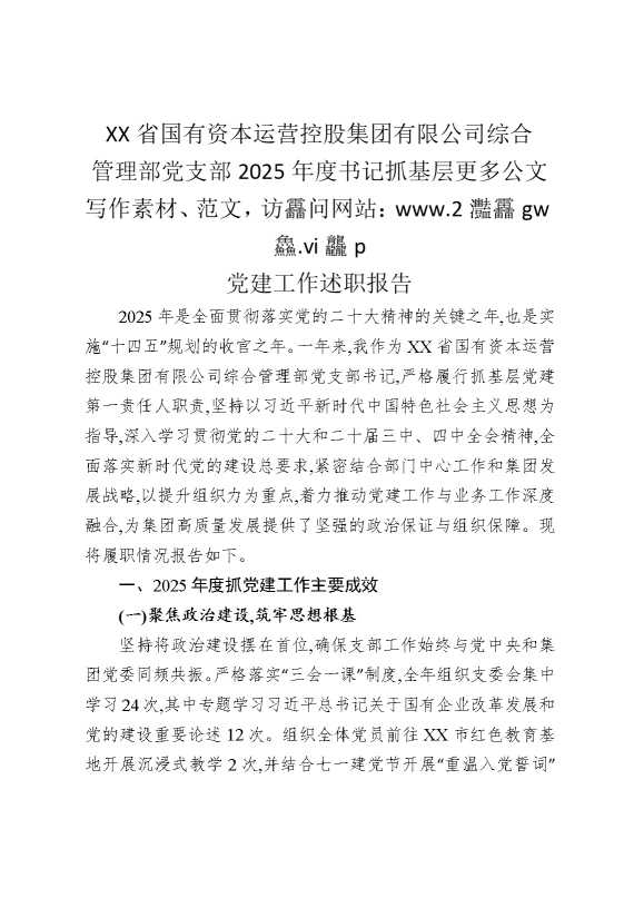 某某省国有资本运营控股集团有限公司综合管理部党支部2025年度书记抓基层党建工作述职报告