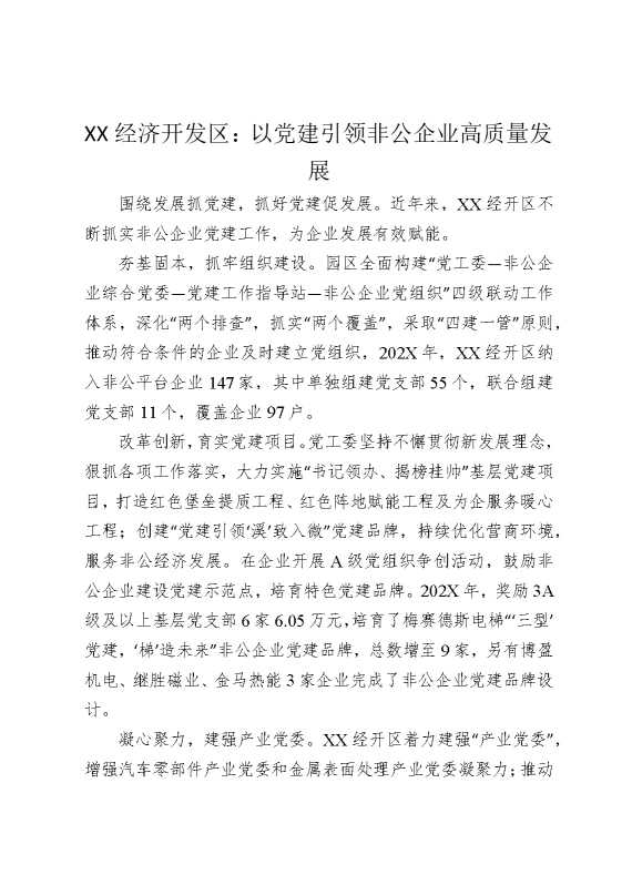 某某经济开发区：以党建引领非公企业高质量发展