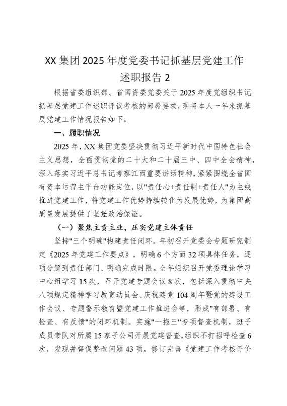 某某集团2025年度党委书记抓基层党建工作述职报告2