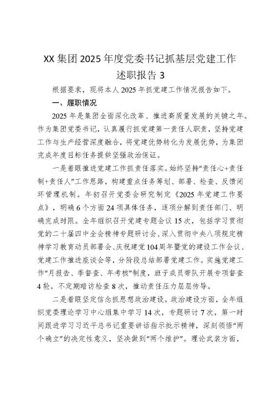 某某集团2025年度党委书记抓基层党建工作述职报告3