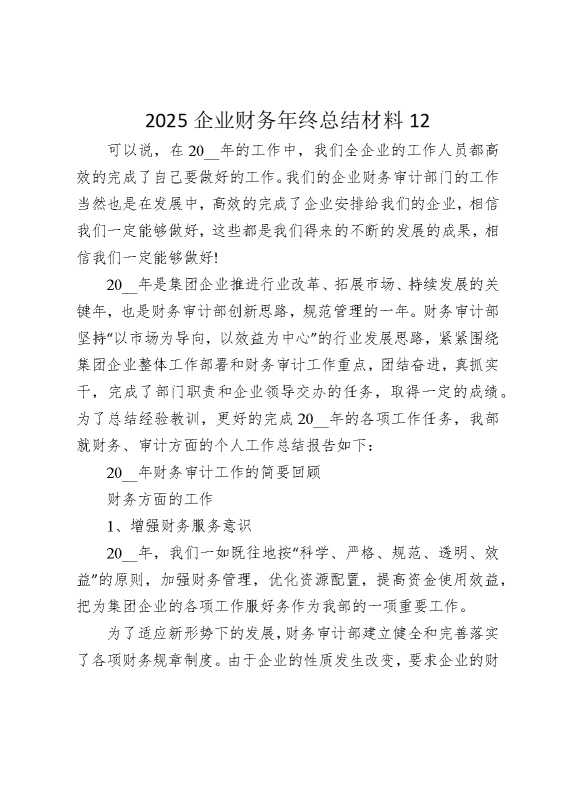 2025企业财务年终总结材料12