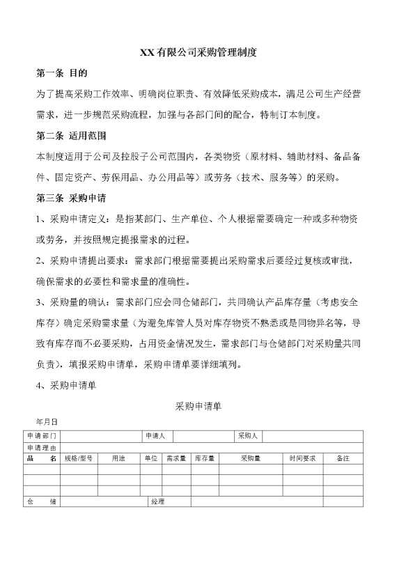 某某有限公司采购管理制度