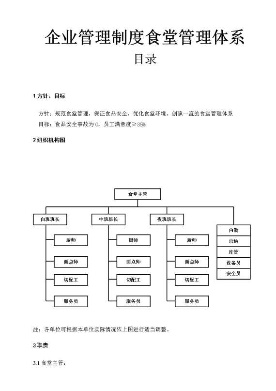 企业管理制度食堂管理体系