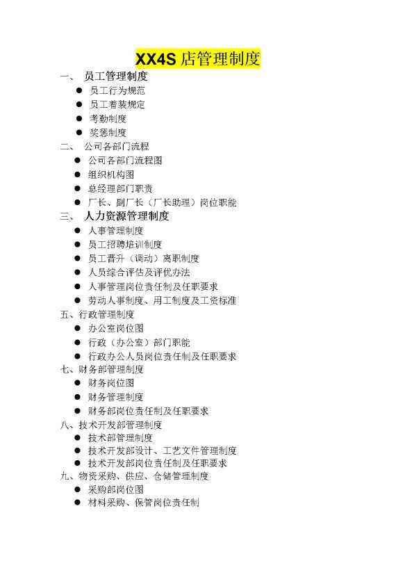 某某4S店管理制度