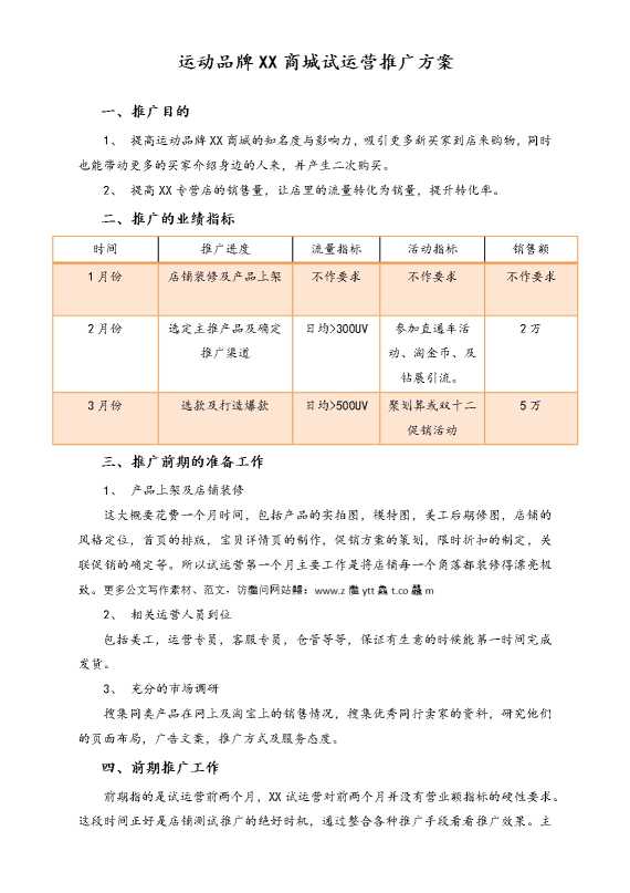 运动品牌某某商城试运营推广方案