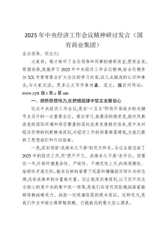 2025年中央经济工作会议精神研讨发言（国有商业集团）