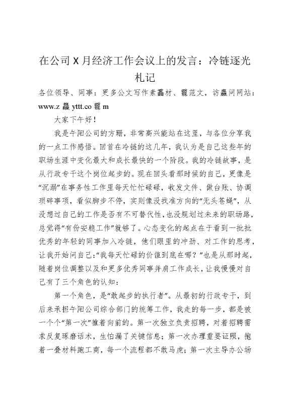 在公司某月经济工作会议上的发言：冷链逐光札记