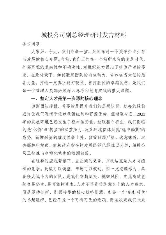 某某公司副总经理研讨发言材料