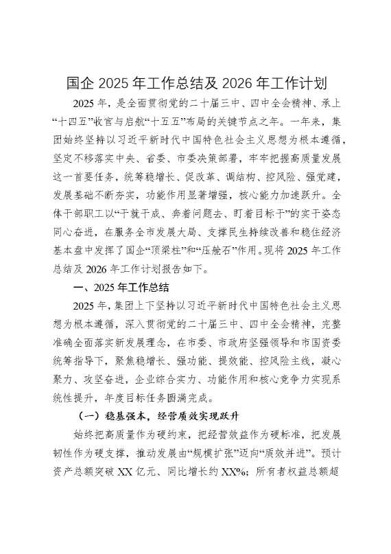 国企公司2025年工作总结及2026年工作计划