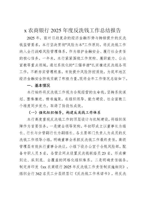 某农商银行2025年度反洗钱工作总结报告