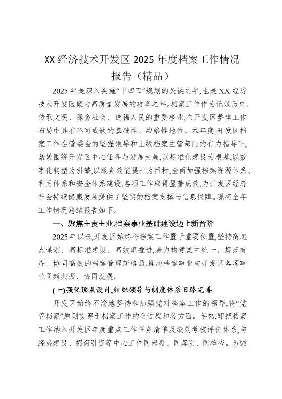某某经济技术开发区2025年度档案工作情况报告（精品）