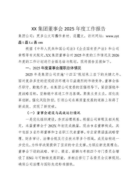某某集团董事会2025年度工作报告