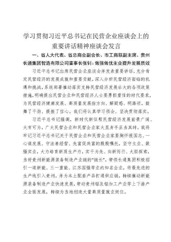 学习贯彻总书记在民营企业座谈会上的重要讲话精神座谈会发言