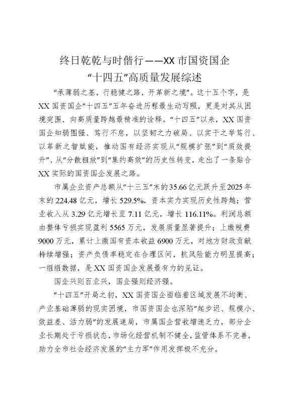 终日乾乾，与时偕行——某某市国资国企“十四五”高质量发展综述