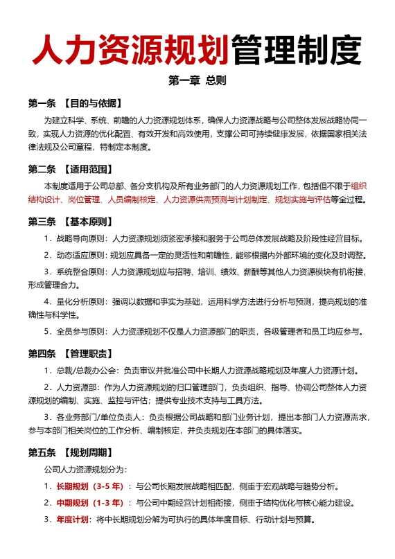 人力资源规划管理制度