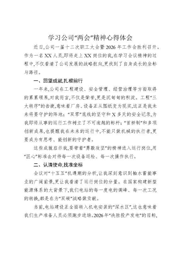 学习公司“两会”精神心得体会