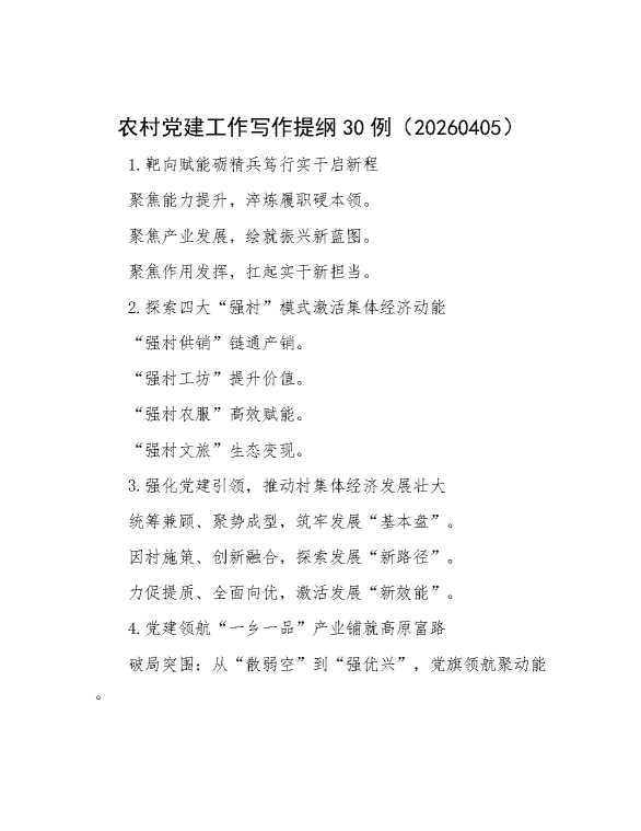 农村党建工作写作提纲30例（20260405）