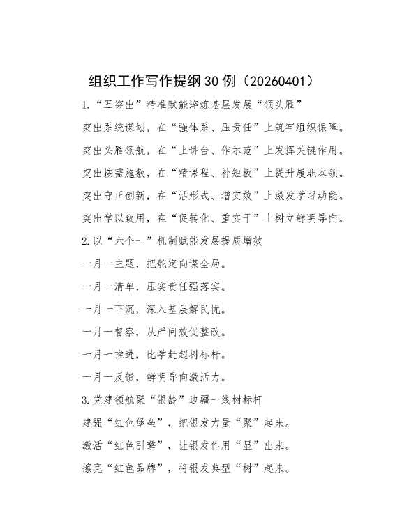 组织工作写作提纲30例（20260401）
